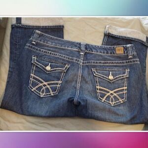 MADISON STRETCH WOMEN'S DENIM BLUE JEAN CROPPED CAPRI S 13-14